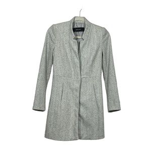 Zara Basic Grey White Tweed Long Snap Front Closure Jacket/Coat Size XS